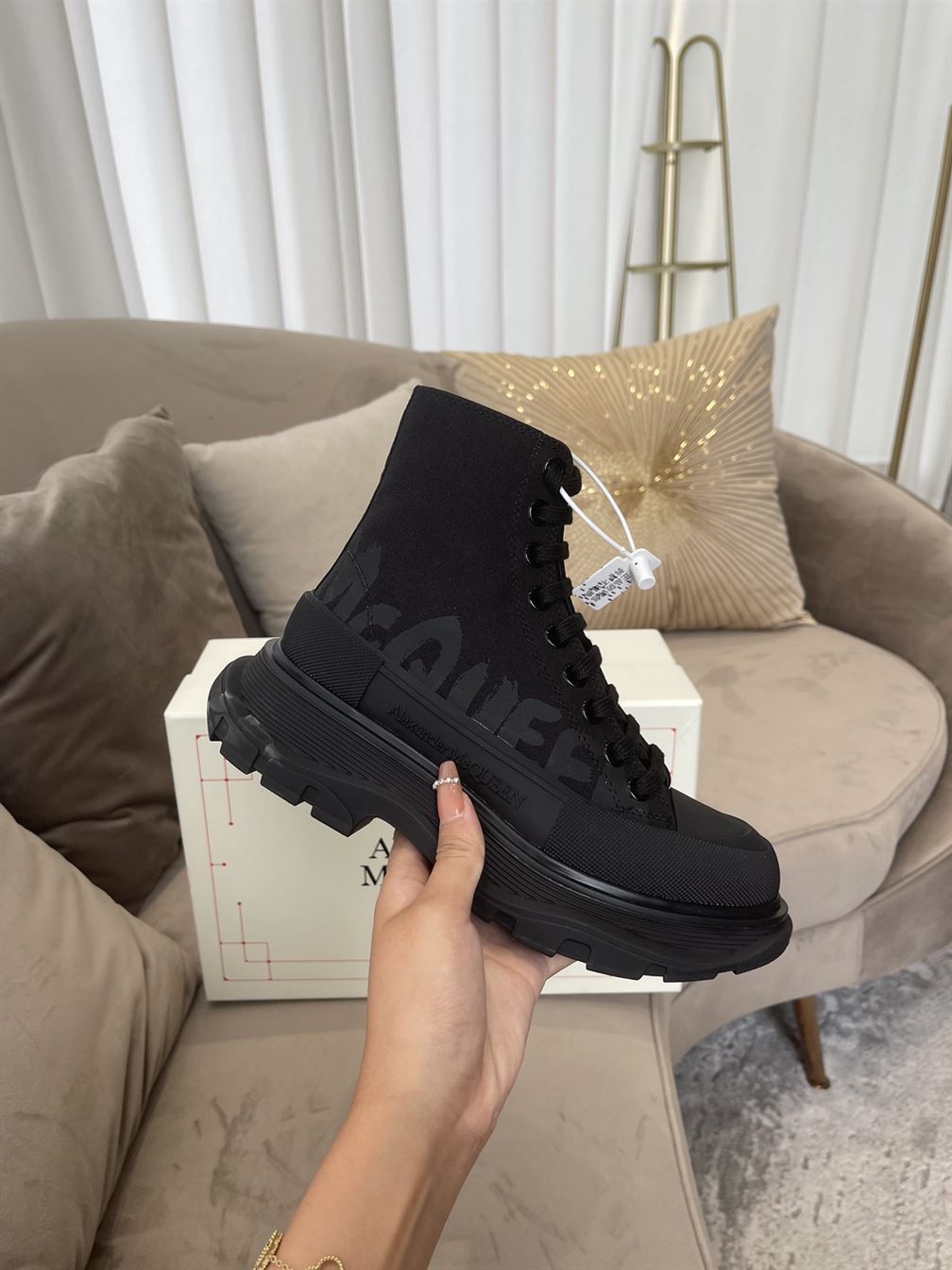 ALEXANDER MCQUEEN GRAFFITI TREAD SLICK HIGH-TOP SNEAKERS - ALD034