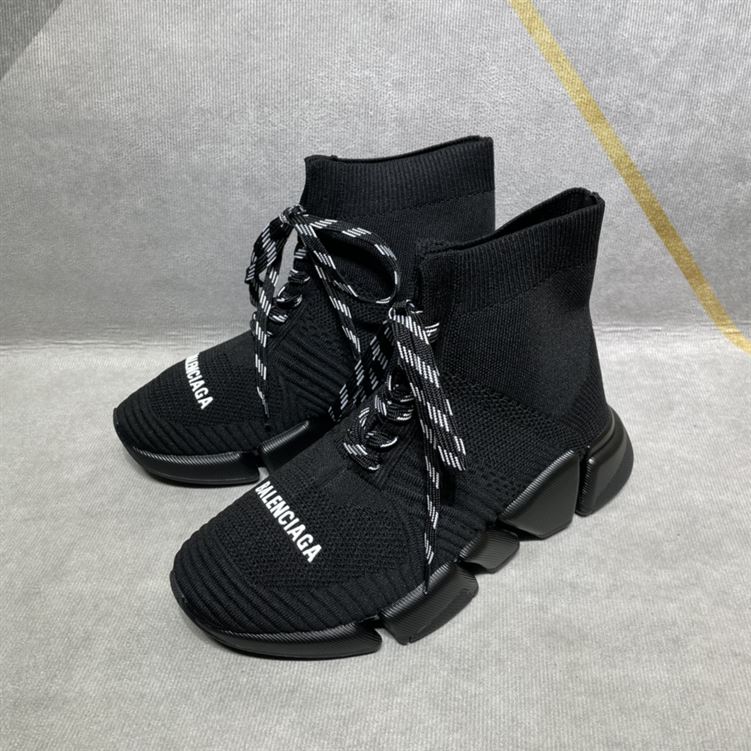 BALENCIAGA MEN'S SPEED 2.0 LACE-UP RECYCLED KNIT SNEAKER IN BLACK - BLA031