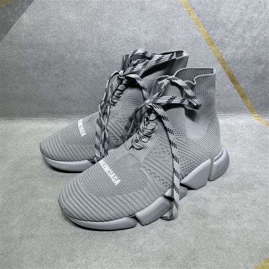 BALENCIAGA MEN'S SPEED 2.0 LACE-UP RECYCLED KNIT SNEAKER IN GREY - BLA035