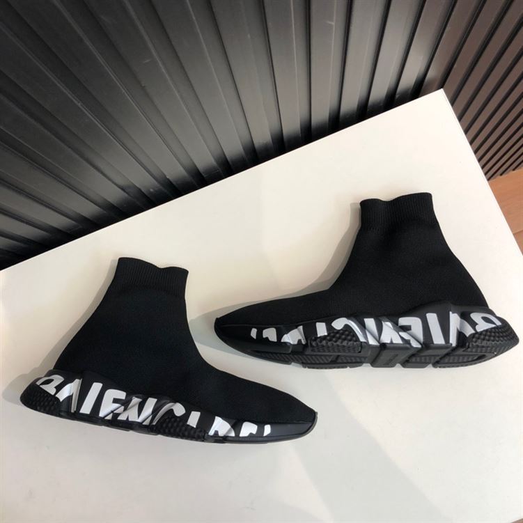 BALENCIAGA SPEED RECYCLED KNIT GRAFFITI SNEAKER IN BLACK - BLA049
