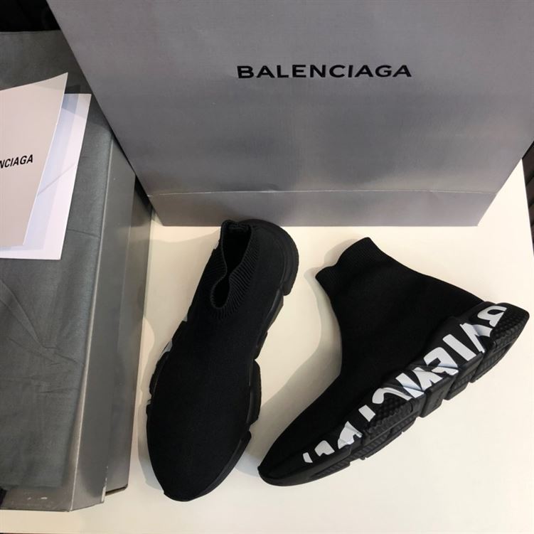 BALENCIAGA SPEED RECYCLED KNIT GRAFFITI SNEAKER IN BLACK - BLA049