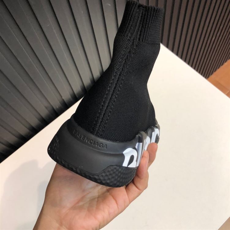 BALENCIAGA SPEED RECYCLED KNIT GRAFFITI SNEAKER IN BLACK - BLA049