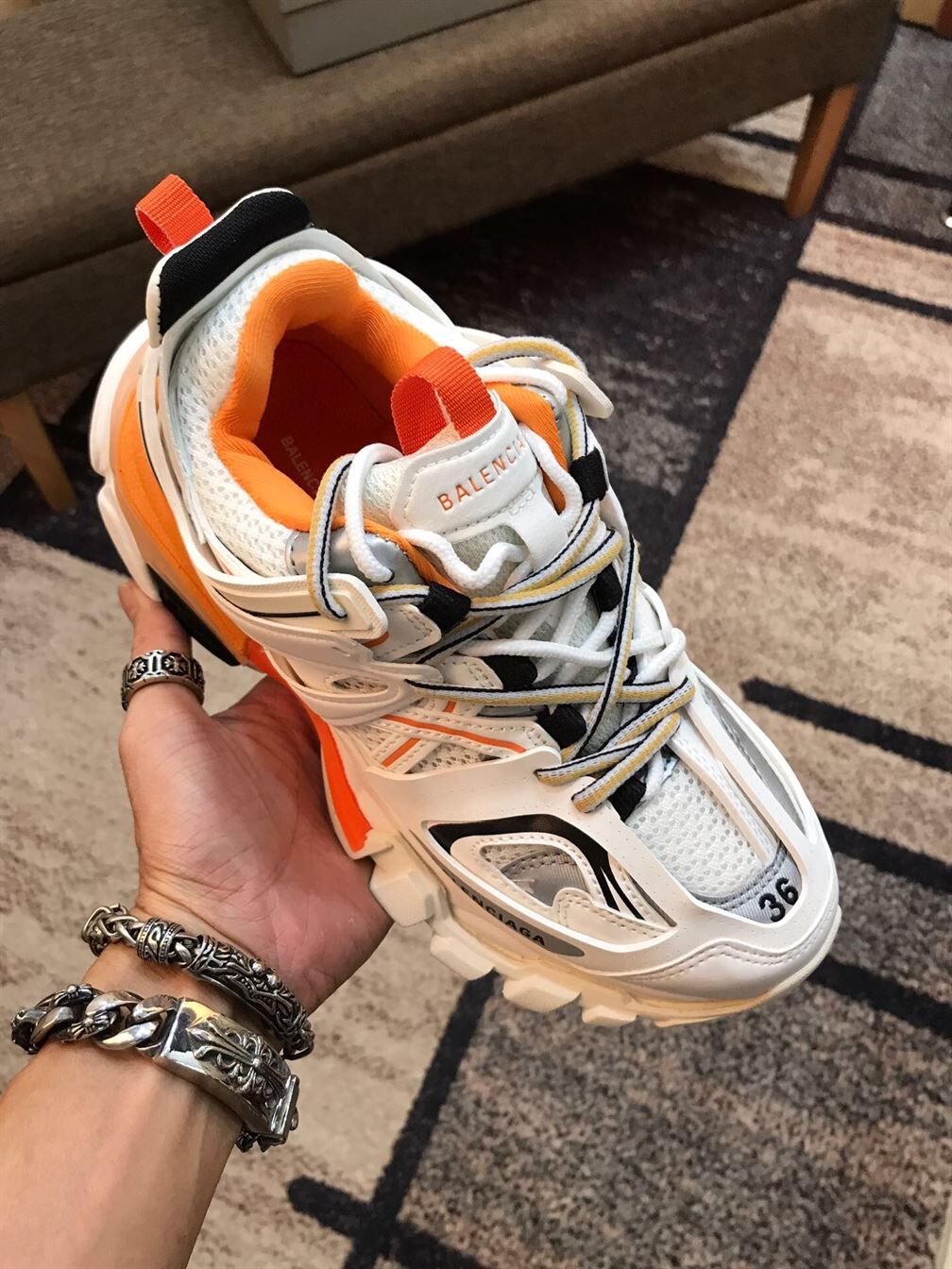 BALENCIAGA TRACK 3 SNEAKERS IN WHITE AND ORANGE - BLA001