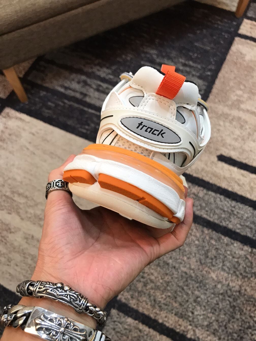 BALENCIAGA TRACK 3 SNEAKERS IN WHITE AND ORANGE - BLA001