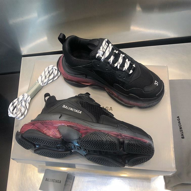BALENCIAGA TRIPLE S BLACK RED CLEAR SOLE - BLA012