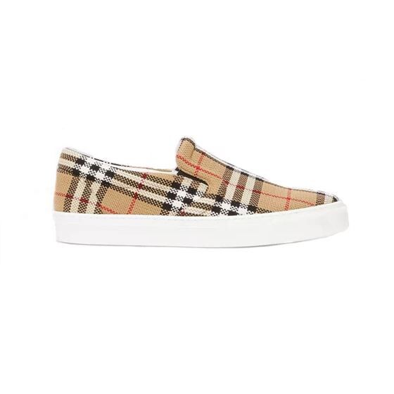 BURBERRY BIO-BASED SOLE LATTICED COTTON SLIP-ON SNEAKERS - BBR024
