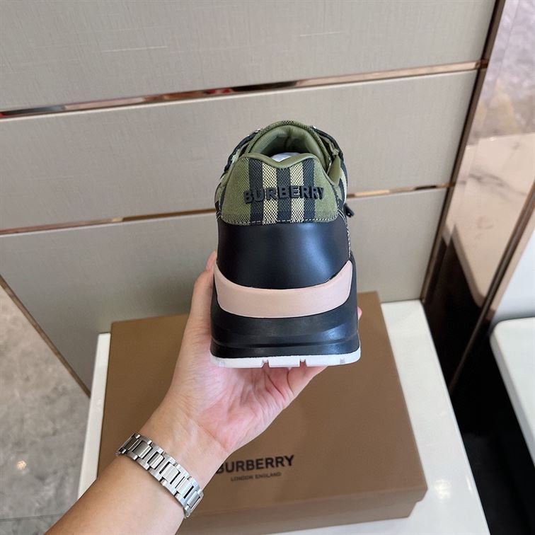 BURBERRY CHECK LACE-UP SNEAKERS IN MILITARY GREEN - BBR008