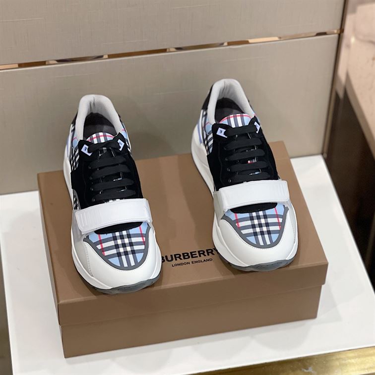 BURBERRY CHECK NYLON, LEATHER AND SUEDE SNEAKERS - BBR031