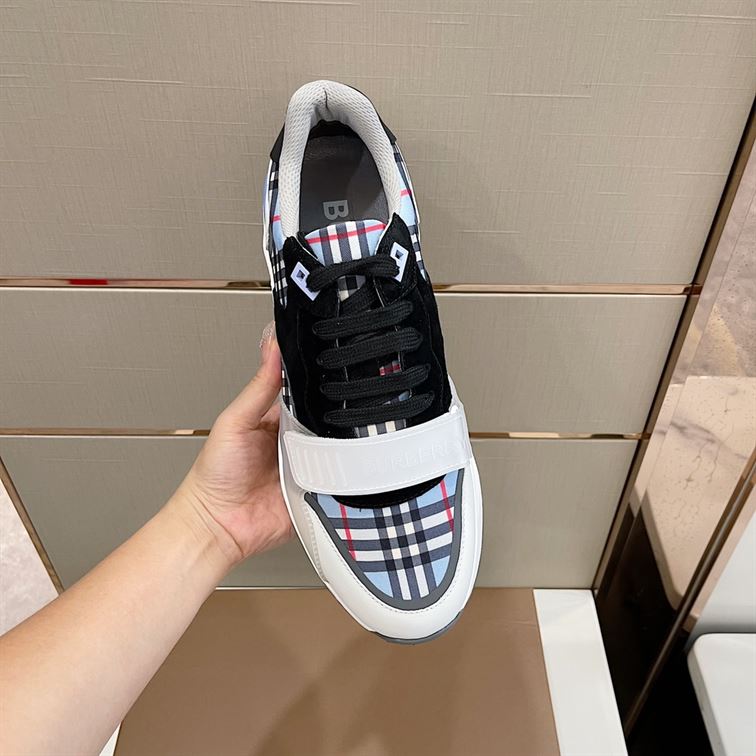 BURBERRY CHECK NYLON, LEATHER AND SUEDE SNEAKERS - BBR031