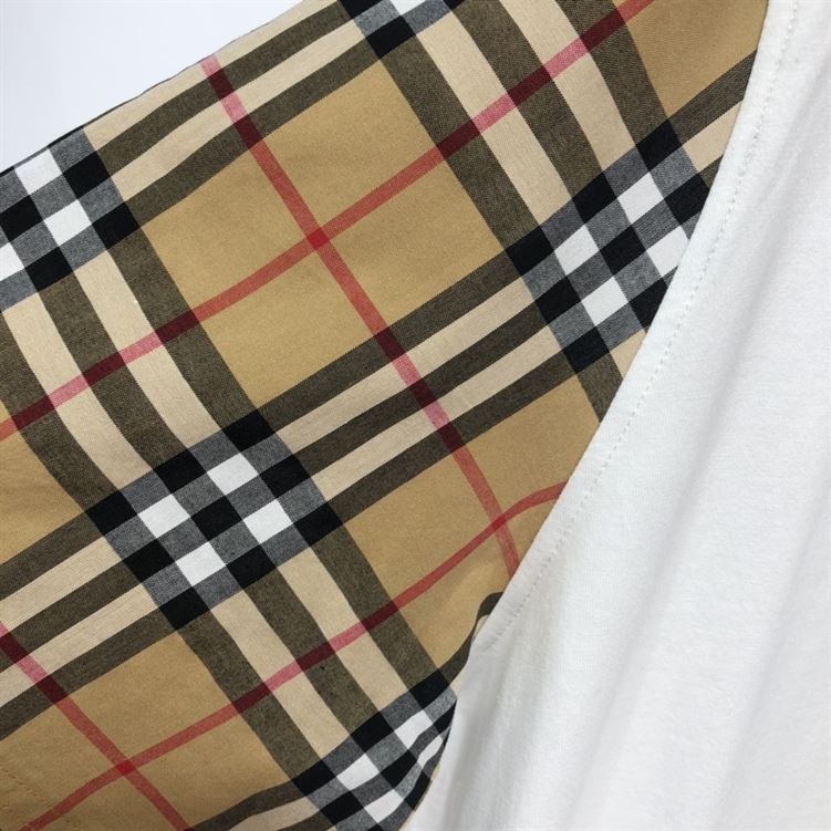 BURBERRY CHECK SLEEVE COTTON OVERSIZED T-SHIRT IN WHITE - BRS010