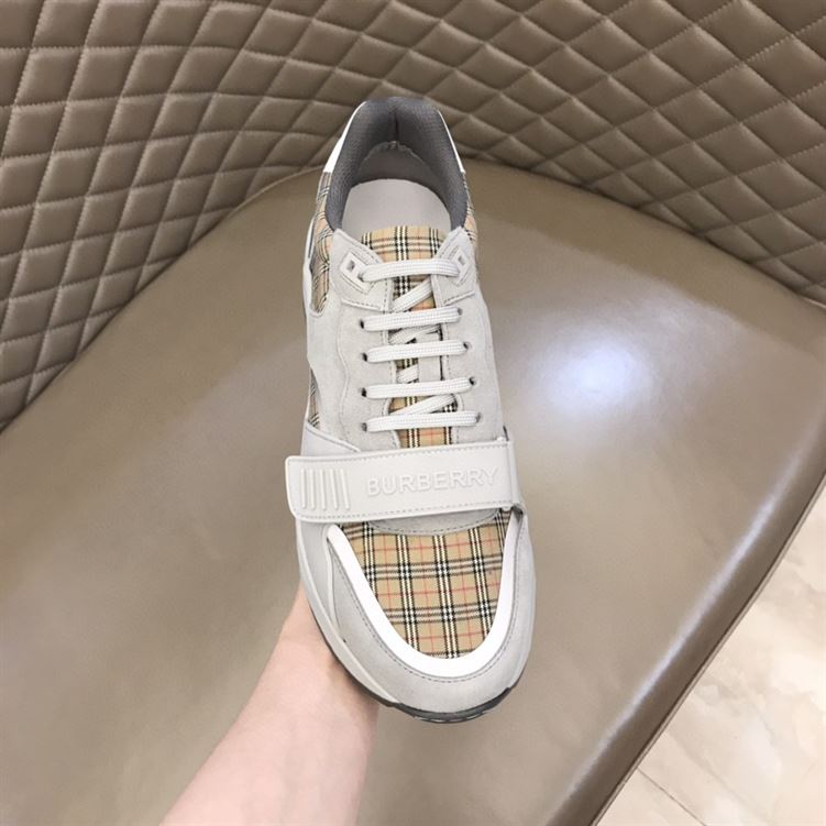 BURBERRY CHECK, SUEDE AND LEATHER SNEAKERS - BBR009
