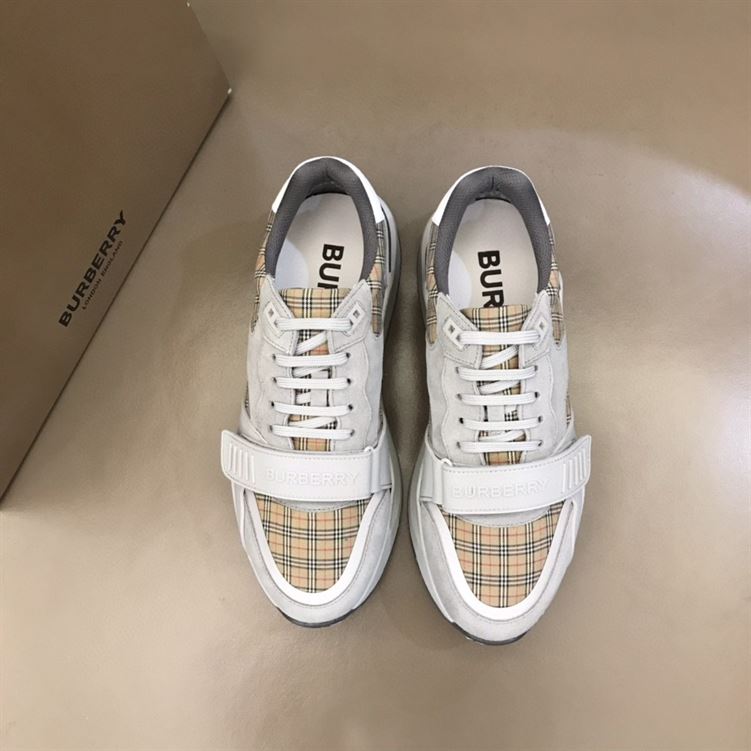 BURBERRY CHECK, SUEDE AND LEATHER SNEAKERS - BBR009