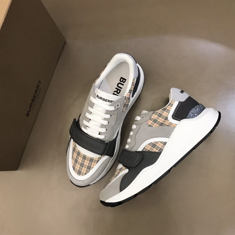 BURBERRY CHECK, SUEDE AND LEATHER SNEAKERS - BBR010