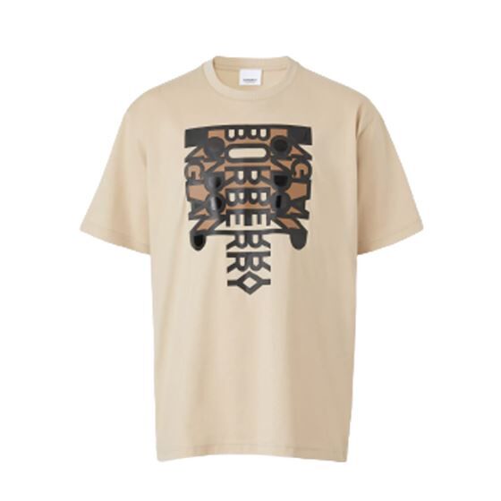 BURBERRY LOGO PRINT COTTON OVERSIZE T-SHIRT - IN SOFT FAWN - BRS006