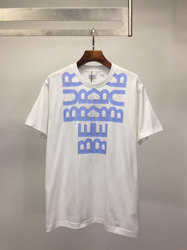 BURBERRY LOGO PRINT COTTON OVERSIZED T-SHIRT IN WHITE/BLUE - BRS005