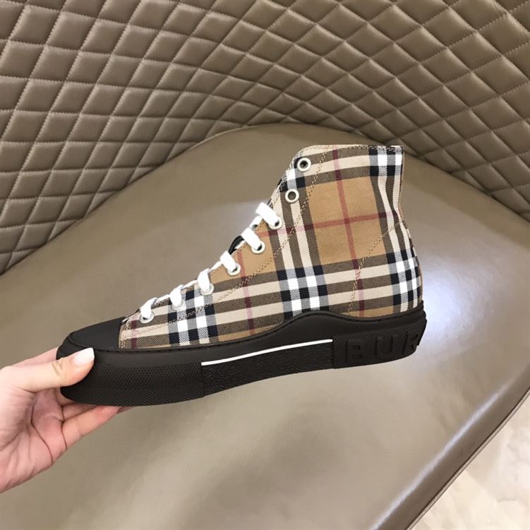 BURBERRY VINTAGE CHECK COTTON HIGH-TOP SNEAKERS - BBR027