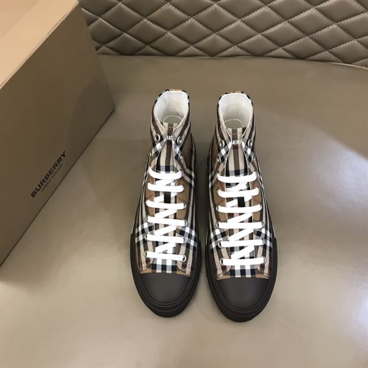 BURBERRY VINTAGE CHECK COTTON HIGH-TOP SNEAKERS - BBR027