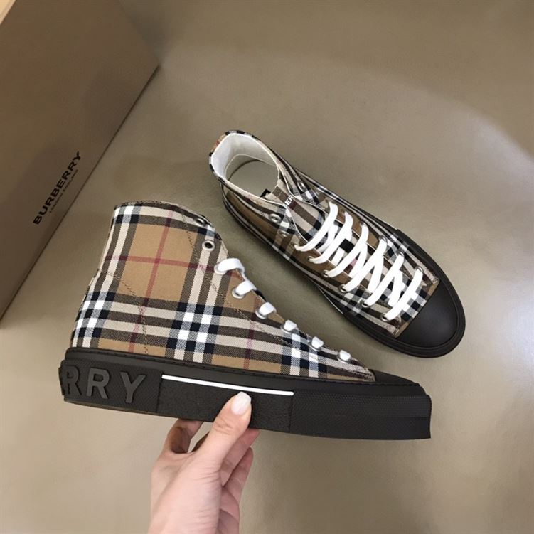 BURBERRY VINTAGE CHECK COTTON HIGH-TOP SNEAKERS - BBR027