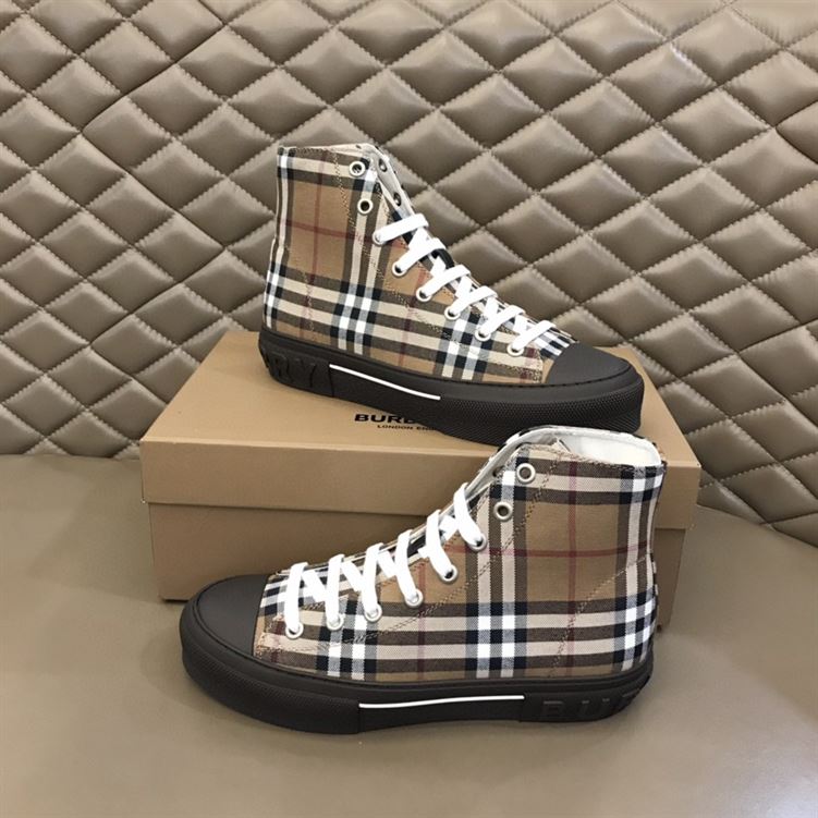 BURBERRY VINTAGE CHECK COTTON HIGH-TOP SNEAKERS - BBR027