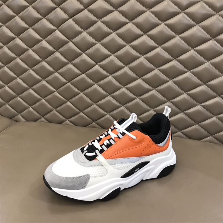 DIOR B22 SNEAKERS BLACK AND WHITE TECHNICAL MESH WITH ORANGE AND WHITE SMOOTH CALFSKIN - DO003