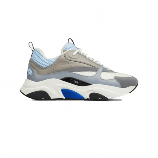 DIOR B22 SNEAKERS WHITE AND BLUE TECHNICAL MESH AND GRAY CALFSKIN - DO001