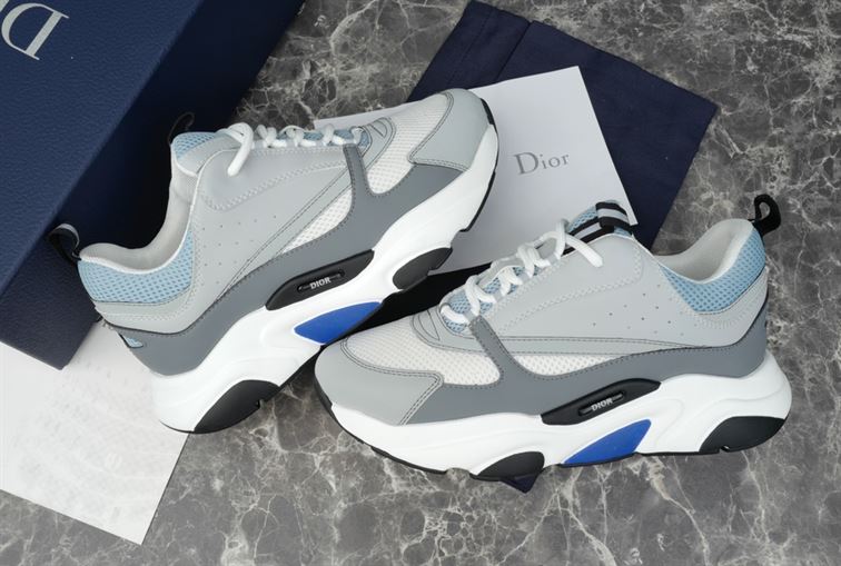 DIOR B22 SNEAKERS WHITE AND BLUE TECHNICAL MESH AND GRAY CALFSKIN - DO001