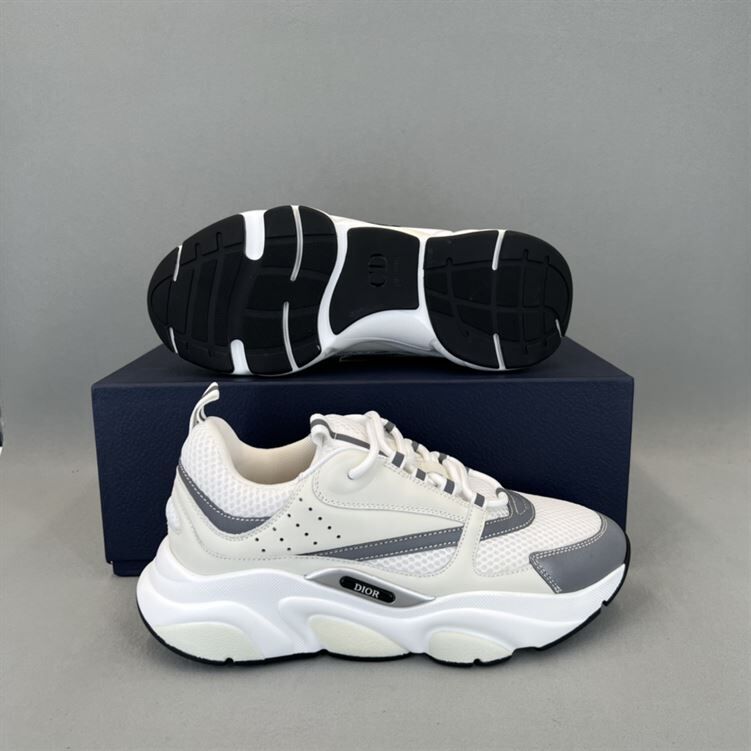 DIOR B22 SNEAKERS WHITE TECHNICAL MESH WITH WHITE AND SILVER-TONE CALFSKIN - DO002