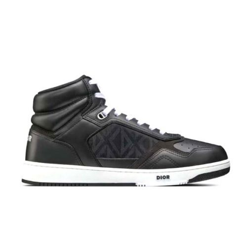 DIOR B27 HIGH-TOP SNEAKER BLACK SMOOTH CALFSKIN AND CD DIAMOND CANVAS - DO142