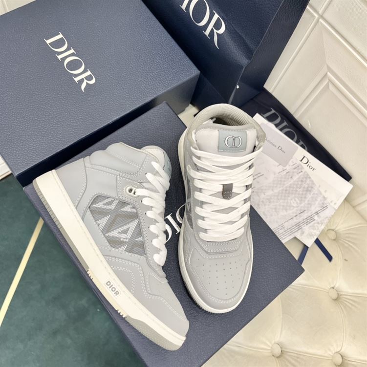 DIOR B27 HIGH-TOP SNEAKER GRAY SMOOTH CALFSKIN AND CD DIAMOND CANVAS - DO140