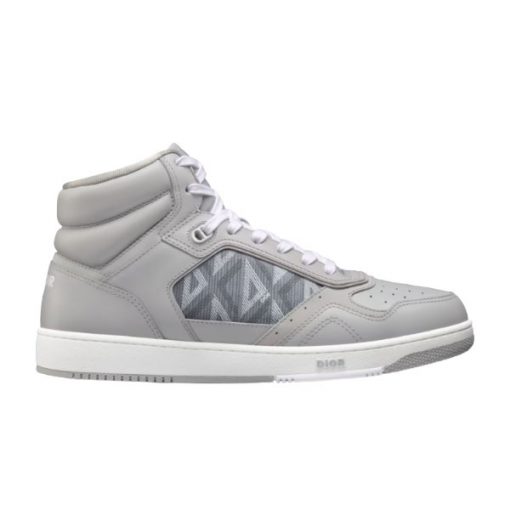 DIOR B27 HIGH-TOP SNEAKER GRAY SMOOTH CALFSKIN AND CD DIAMOND CANVAS - DO140