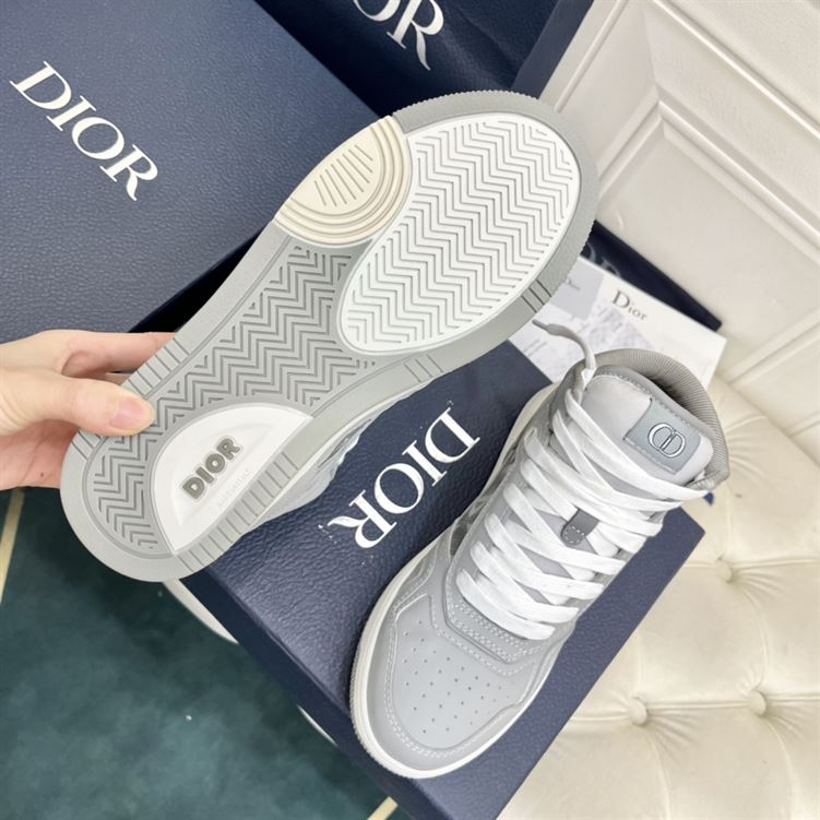 DIOR B27 HIGH-TOP SNEAKER GRAY SMOOTH CALFSKIN AND CD DIAMOND CANVAS - DO140