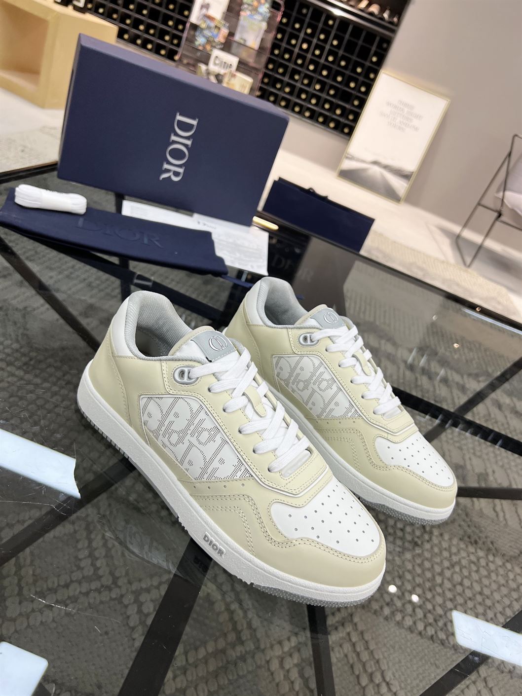 DIOR B27 LOW-TOP CREAM WHITE OBLIQUE - DO011