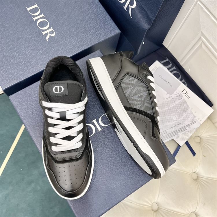DIOR B27 LOW-TOP SNEAKER BLACK SMOOTH CALFSKIN AND CD DIAMOND CANVAS - DO141