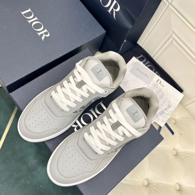 DIOR B27 LOW-TOP SNEAKER GRAY SMOOTH CALFSKIN AND CD DIAMOND CANVAS - DO139