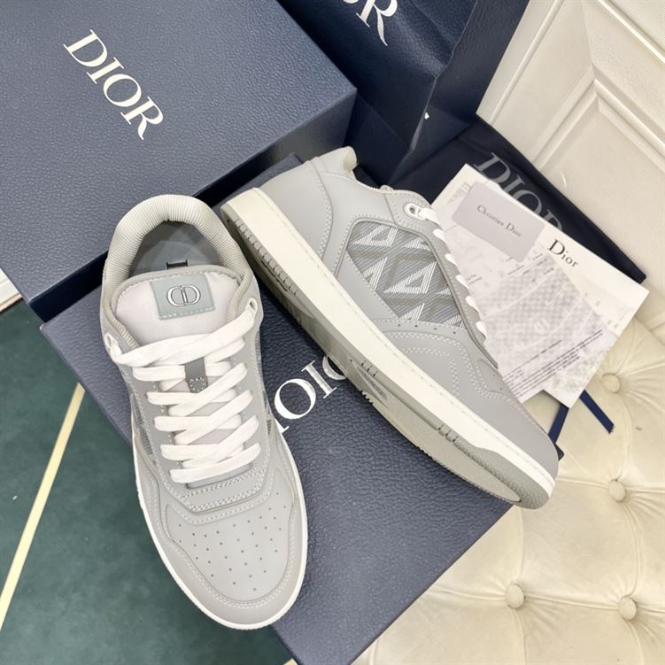 DIOR B27 LOW-TOP SNEAKER GRAY SMOOTH CALFSKIN AND CD DIAMOND CANVAS - DO139