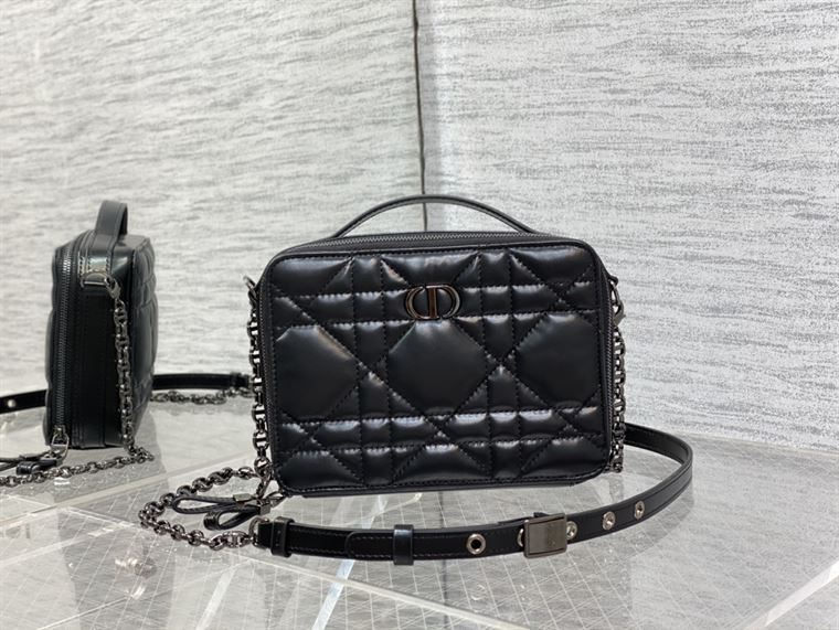DIOR CARO BOX BAG BLACK QUILTED MACROCANNAGE