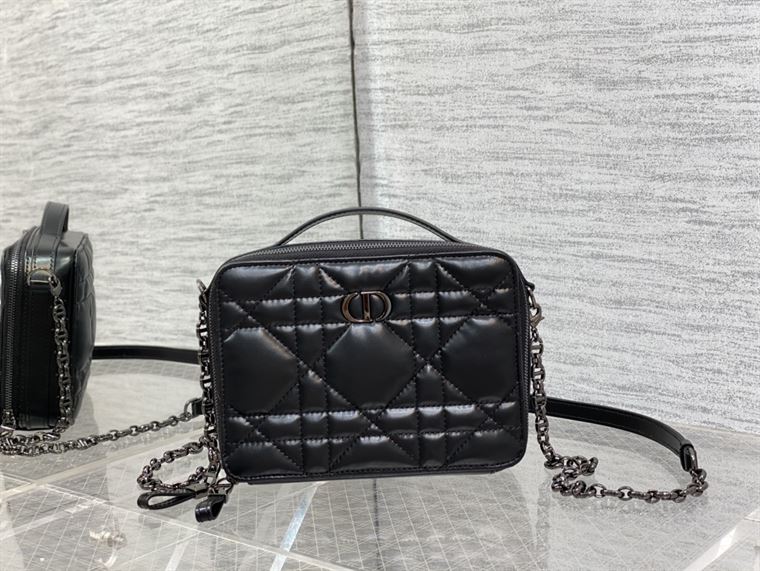 DIOR CARO BOX BAG BLACK QUILTED MACROCANNAGE