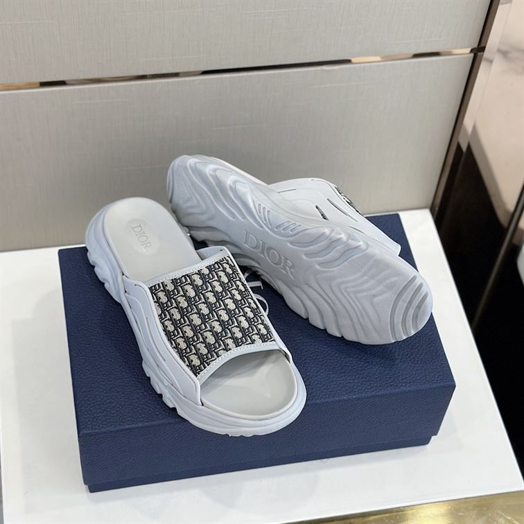 DIOR H-TOWN SANDAL GRAY RUBBER WITH BEIGE AND BLACK DIOR OBLIQUE JACQUARD - DS001