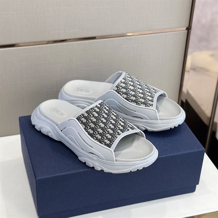 DIOR H-TOWN SANDAL GRAY RUBBER WITH BEIGE AND BLACK DIOR OBLIQUE JACQUARD - DS001