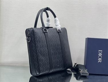 DIOR LINGOT BRIEFCASE GRAY CD DIAMOND CANVAS AND SMOOTH CALFSKIN - DIO032