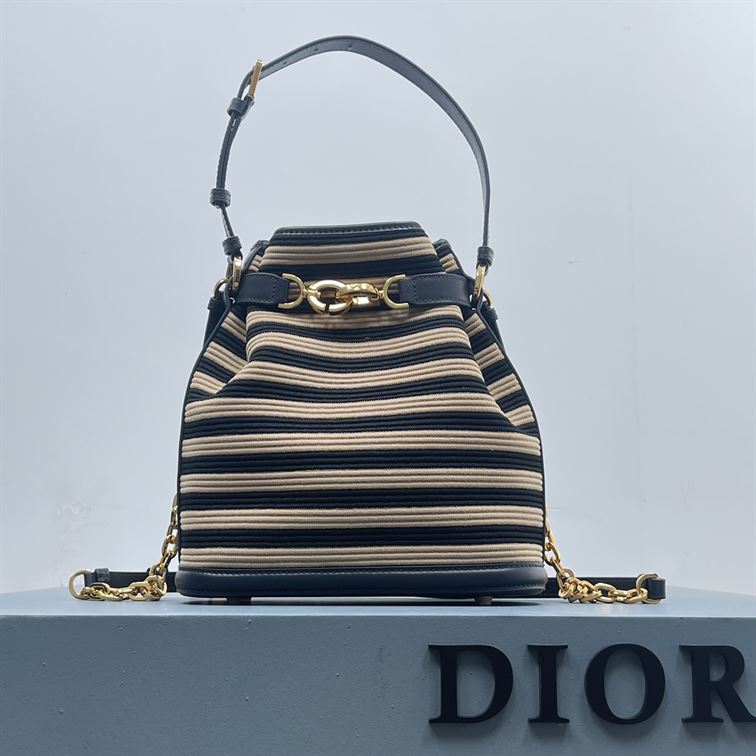 DIOR MEDIUM C EST DIOR BAG NATURAL AND DENIM BLUE MARINIERE RAFFIA