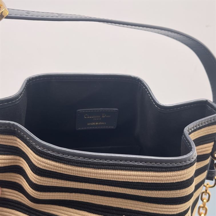 DIOR MEDIUM C EST DIOR BAG NATURAL AND DENIM BLUE MARINIERE RAFFIA