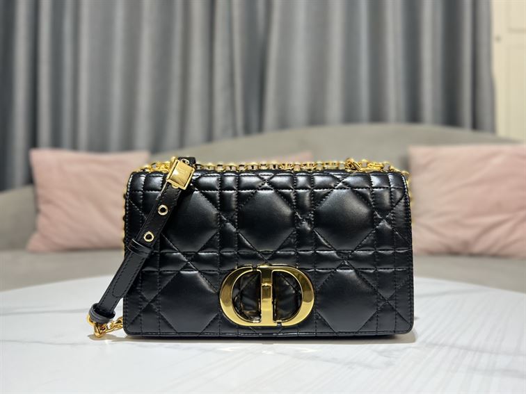 DIOR MEDIUM DIOR CARO BAG BLACK QUILTED MACROCANNAGE CALFSKIN