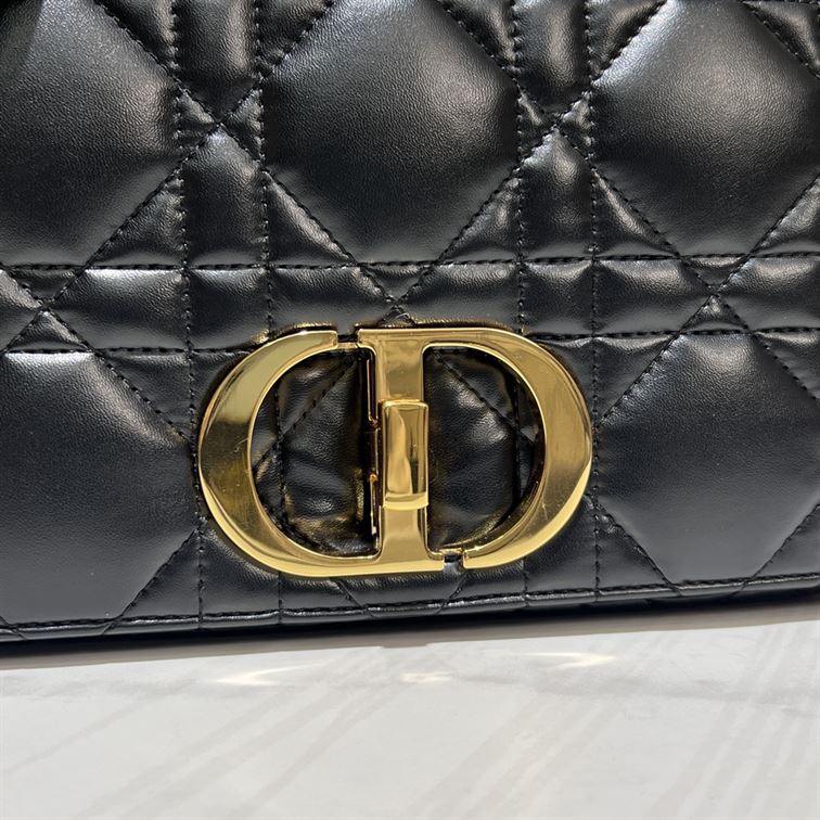DIOR MEDIUM DIOR CARO BAG BLACK QUILTED MACROCANNAGE CALFSKIN