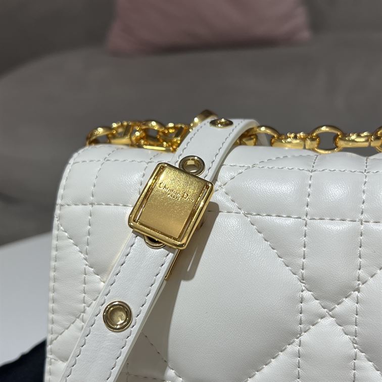 DIOR MEDIUM DIOR CARO BAG WHITE QUILTED MACROCANNAGE CALFSKIN