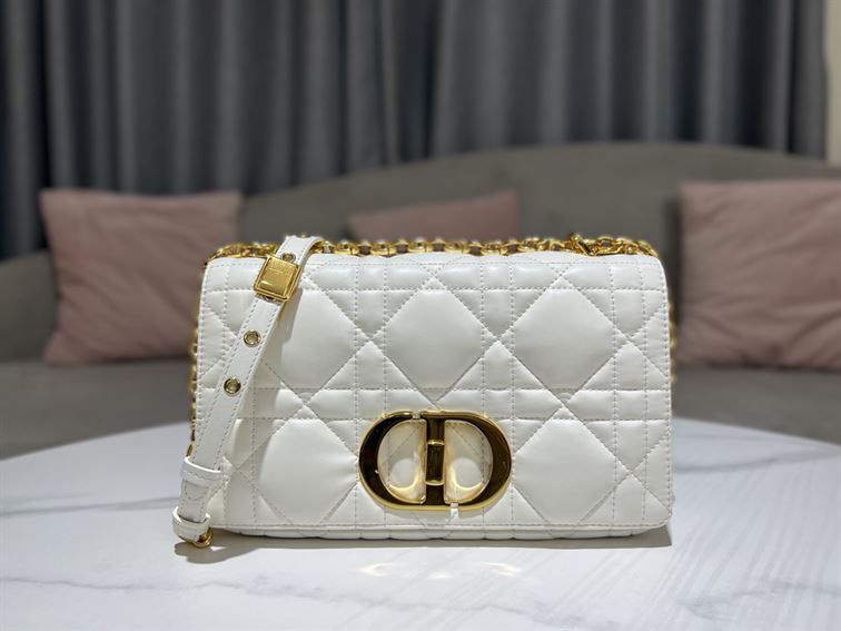 DIOR MEDIUM DIOR CARO BAG WHITE QUILTED MACROCANNAGE CALFSKIN