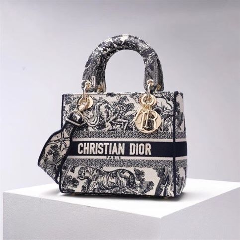 DIOR MEDIUM LADY D-LITE BAG BLUE TOILE