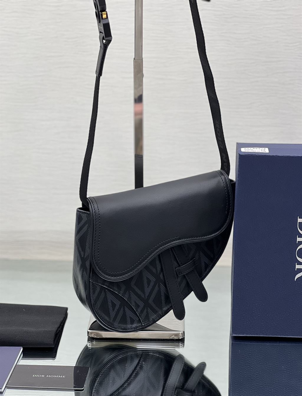 DIOR MINI SADDLE BAG BLACK CD DIAMOND CANVAS AND SMOOTH CALFSKIN - DIO007