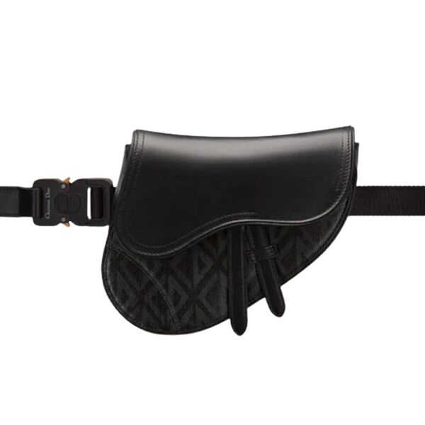 DIOR MINI SADDLE BAG BLACK CD DIAMOND CANVAS AND SMOOTH CALFSKIN - DIO007