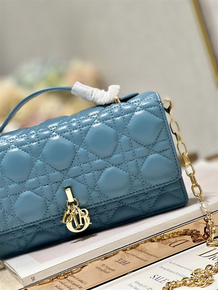 DIOR MISS DIOR MINI BAG BLUE CANNAGE LAMBSKIN